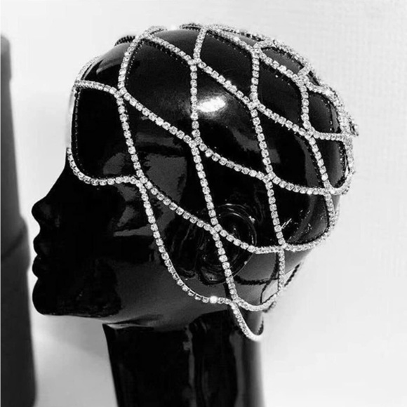 Rhinestone Special Occassion Wedding Head Piece Chain - Picture 5 of 7